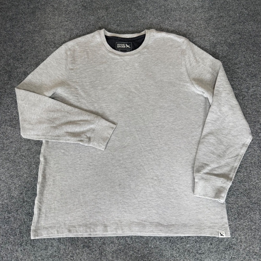 Eddie Bauer Mens XL Gray Waffle Knit Thermal Long Sleeve Crew Neck Shirt Casual